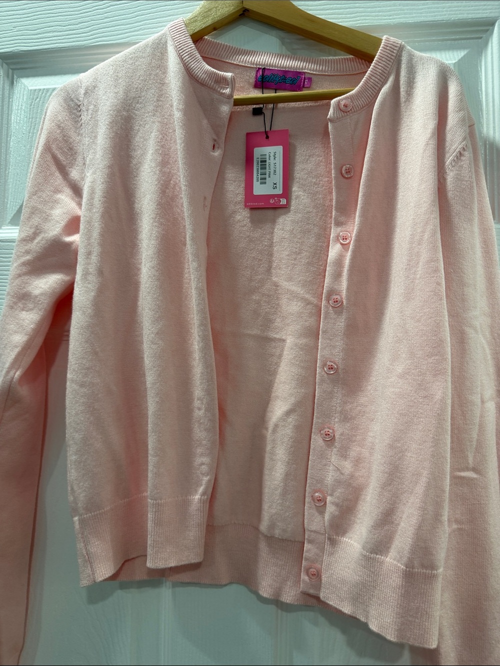 Edikted Pale Pink Button-Front Crewneck Cardigan